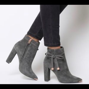 Grey Suede Ted Baker Ankle Boot w Rose Gold Detail